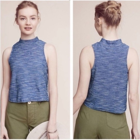 Anthropologie Postmark Heather Indigo Blue Crop Mockneck Tank Size XS. L2 - Picture 3 of 7